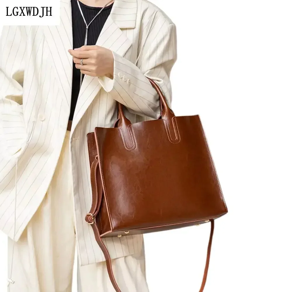 New Style Women's Multi-functional Large Capacity Shoulder Bag  Real cowhide simple versatile handbag  Vintage designer tote bag