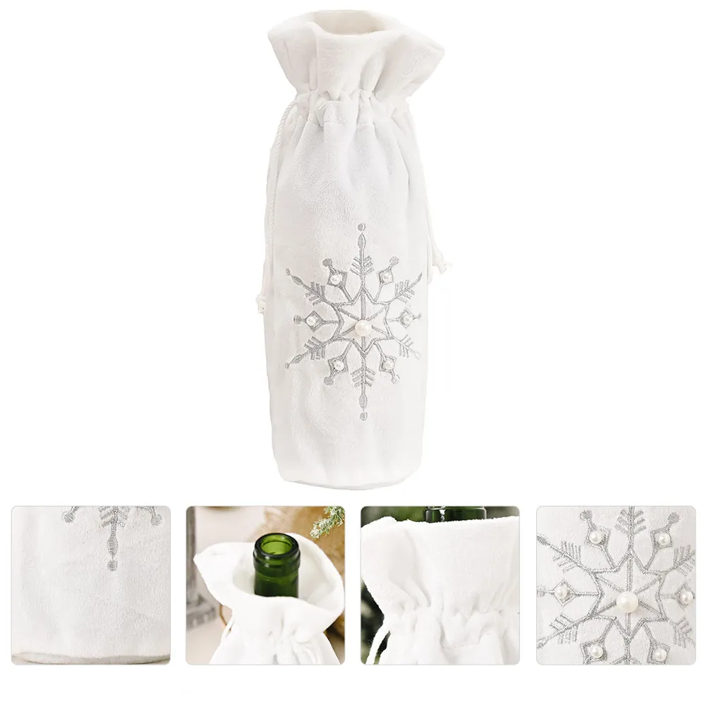 1Pcs Christmas Bottle Cover Snowflake Bead Design Wine Bottle Sleeve Red Wine Decor Festive Dinner Table Decoration