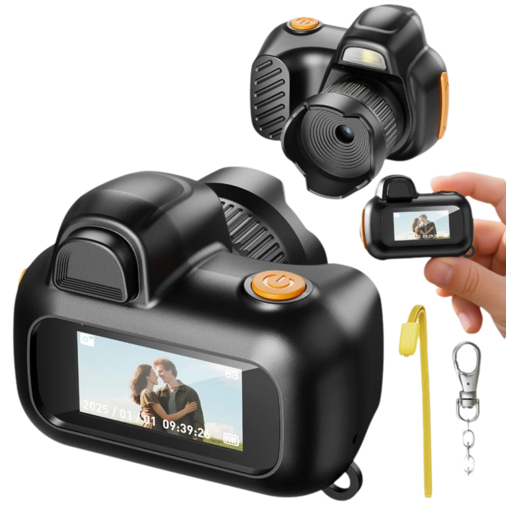 ABS Material Mini Camera with Keychain Single Lens Camera 1.47-inch LCD Screen Mini Thumb Camera with Keychain Type-C Charging