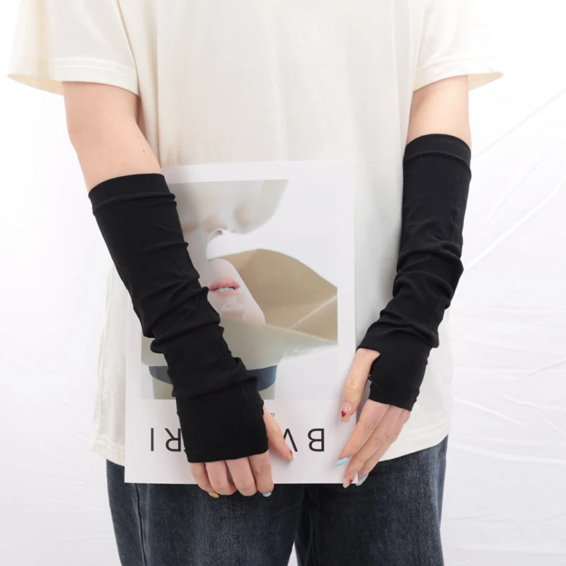 New Gothic Lolita Anime Solid Soft Rock Punk Gloves JK Girls Mittens Oversleeve Men Women Sun Block Cuff Fingerless Arm Warmers