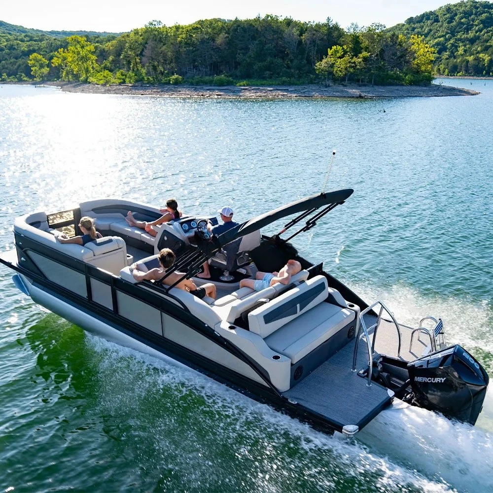 

19ft Double Fence Color Aluminium Pontoon Boat With Lunge And Trailer Fiberglass Fishing Boat