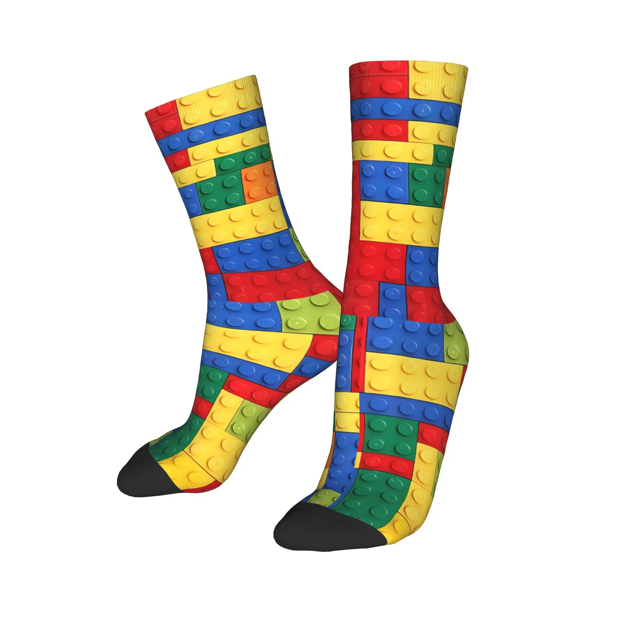 Colorful Bricks Toys Socks Men Women Fashion Legos  Socks Harajuku Spring Summer Autumn Winter Middle Tube Stockings Gift