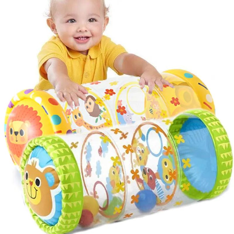 Rodillo Inflable Montessori para Bebés, Juguete para Estimulación Temprana y Ejercicio de Desarrollo, para Bebés de 0 a 6 y 12 Meses