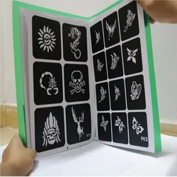 340pcs Reusable Henna Tattoo Stencils Book for Real Tattoo Flower Letters Skull Glitter Airbrush Template Adult Kids Hands Body