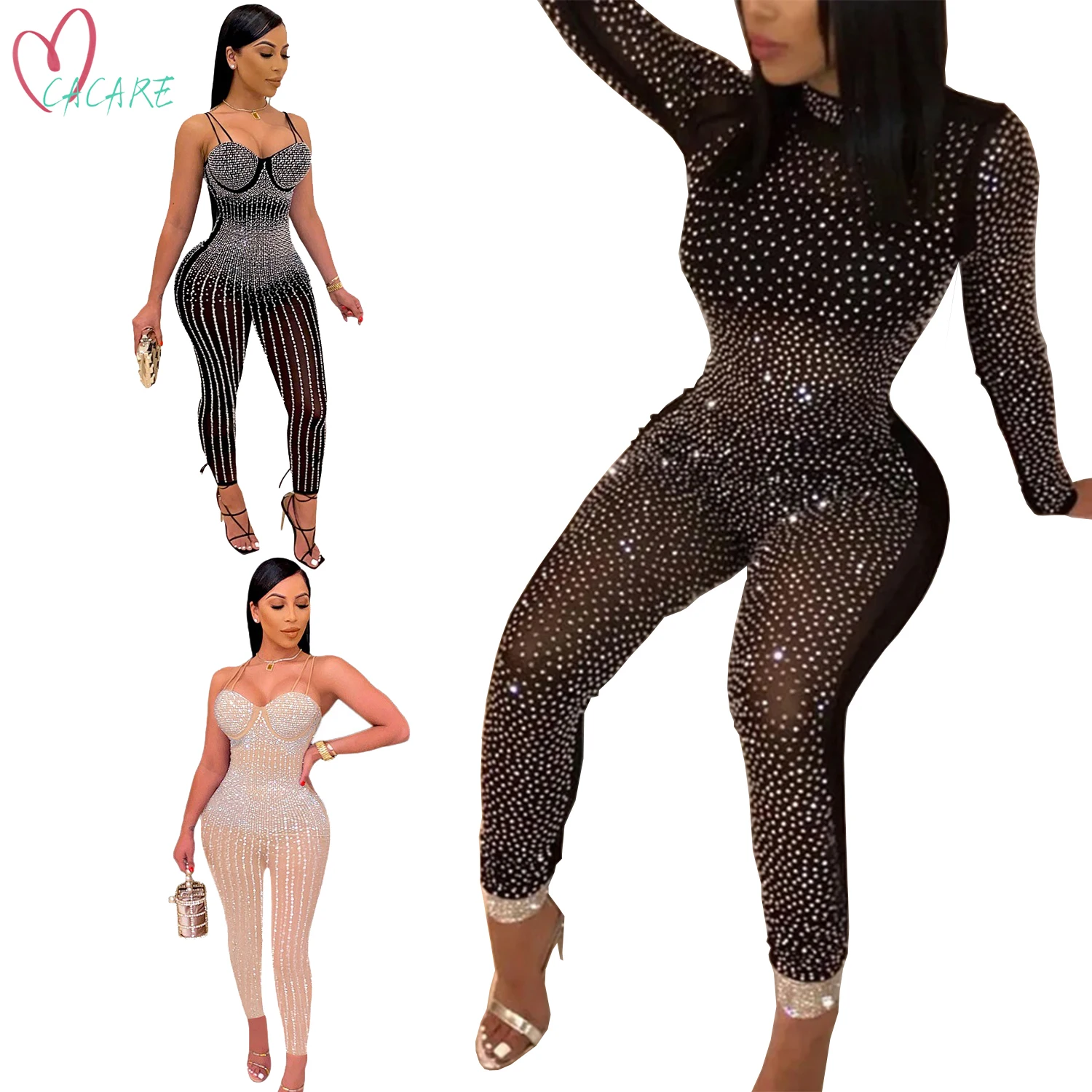 Sexy Mesh Overall Frauen Overalls weibliche Kleidung traf einteiliges Kostüm Körper Bodysuit durchschauen Oneys Sprung anzug Overol