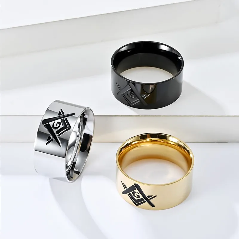 10mm Stainless Steel Freemason Masonic Wide Band Ring for Men Women Size 7-12 view 3