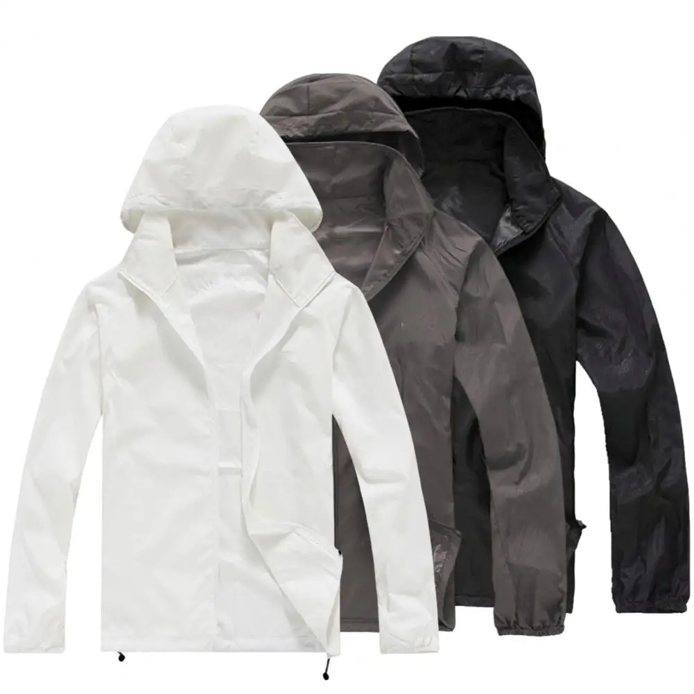 Unisex Coat Solid Color Long Sleeve Zipper Hooded Loose Anti-sun Spring Autumn Waterproof Men Women Jacket Streetwear