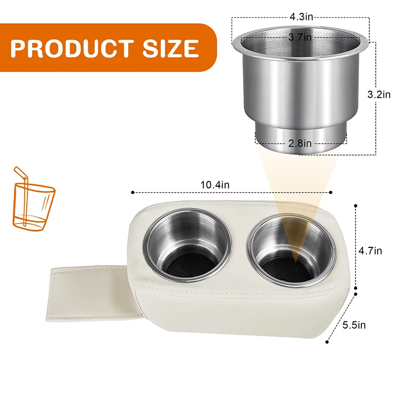 1 Pcs Stainless Steel Cup Holder White Double Car Drink Holder Pontoon Cup Holder for Boat Yacht RV Car Seats