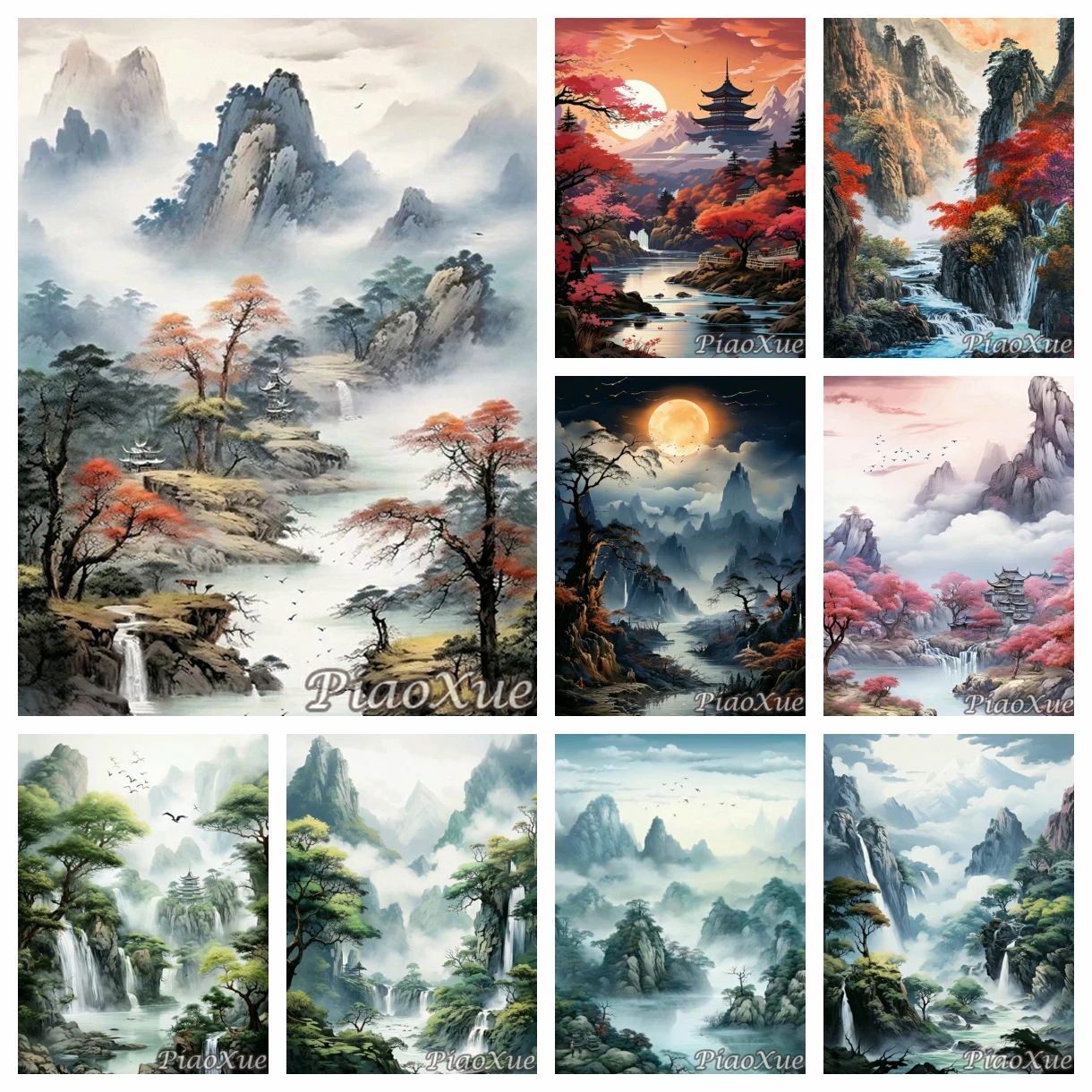 Chinesischen Stil Landschaft Bild Diamant Malerei Neue Berg Wasserfall Landschaft Diamant Stickerei Mosaik Diy Kreuz Wohnkultur