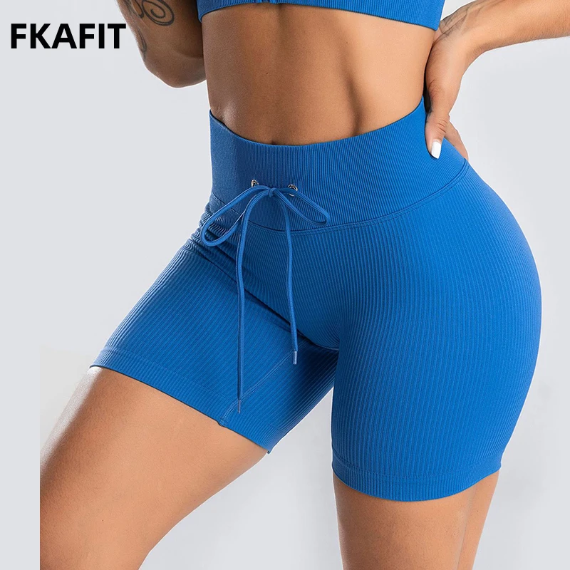 Sport Shorts Women Push Up High Waist Drawstring Long Yoga Shorts Tummy Control Compression Workout Gym Tight Shorts