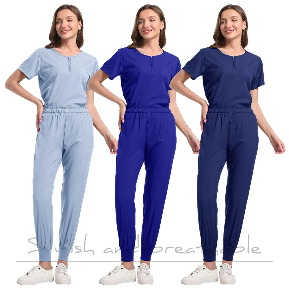 New Arrivals Scurbs Uniforms Medical Scrub Uniform Spa Beauty Salon Zipper Medical Uniform Women Scrub Set Work Clothes Set