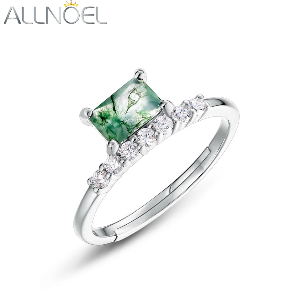 

ALLNOEL Natural 4*6mm Moss Agate Ring For Women Real 925 Sterling Silver Fashion Engagement Wedding Gifts Vintage Fine Jewelry