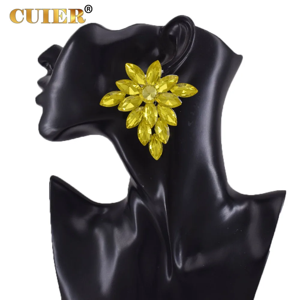 CUIER Full Glass Gemstones Clip on orecchini a bottone per le donne Wedding Jewelry Ear