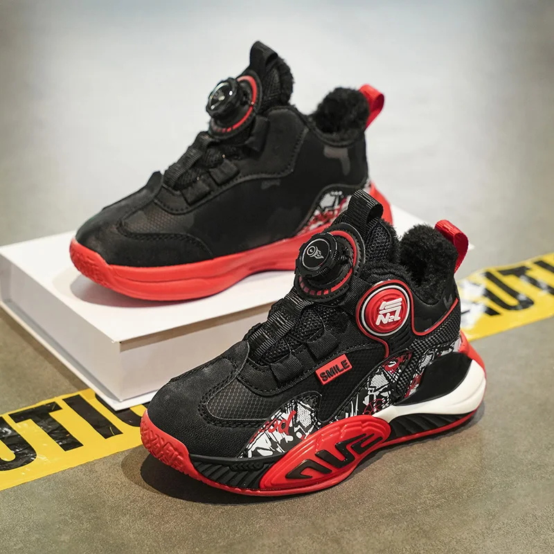 

2025 New winter fleece and thickened warm cotton shoes boys' sports shoes anti-slip basketball shoes for children and boys