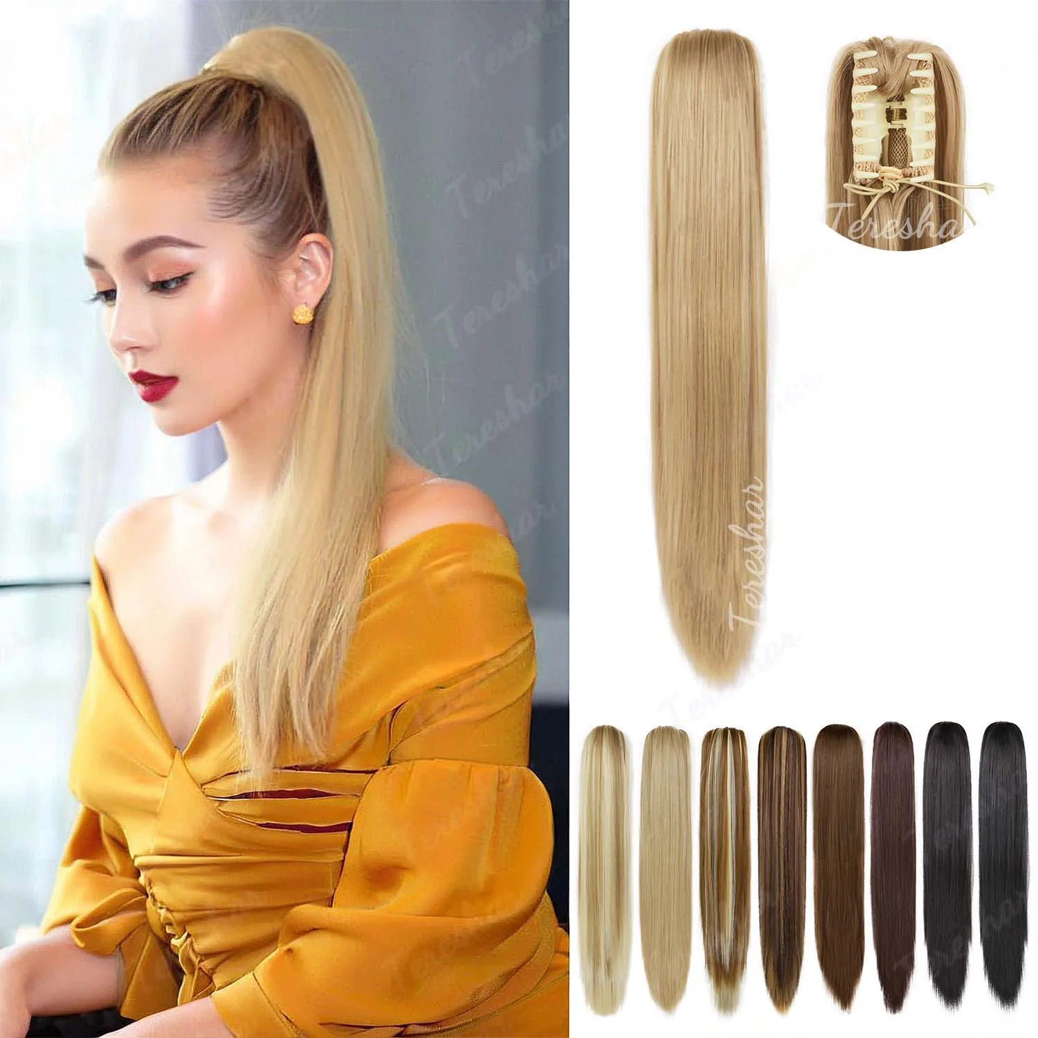 

Synthetic Ponytail Extension Claw 22" Long Straight Clip in Hair Extension Ponytail Hairpiece for Women Daily Party Use