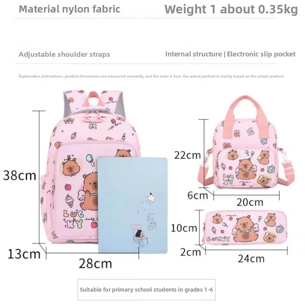 3PCS/Set Capybara School Bags Lightweight Cartoon School Backpack Set Children Book Bags Large Capacity Kindergarten Backpack