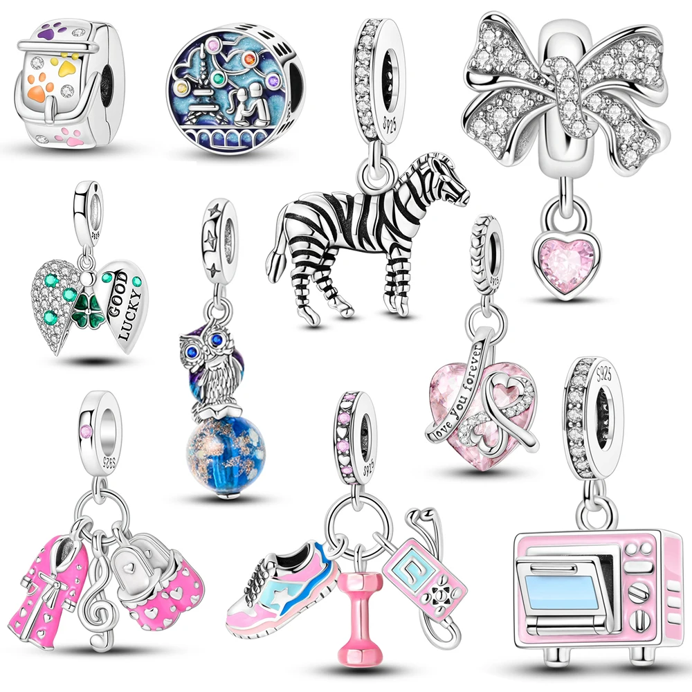 

Gorgeous 925 Sterling Silver Heart Zebra Pink Home Series Dangle Charm Fit Original Bracelet DIY Birthday Gift Jewelry Making