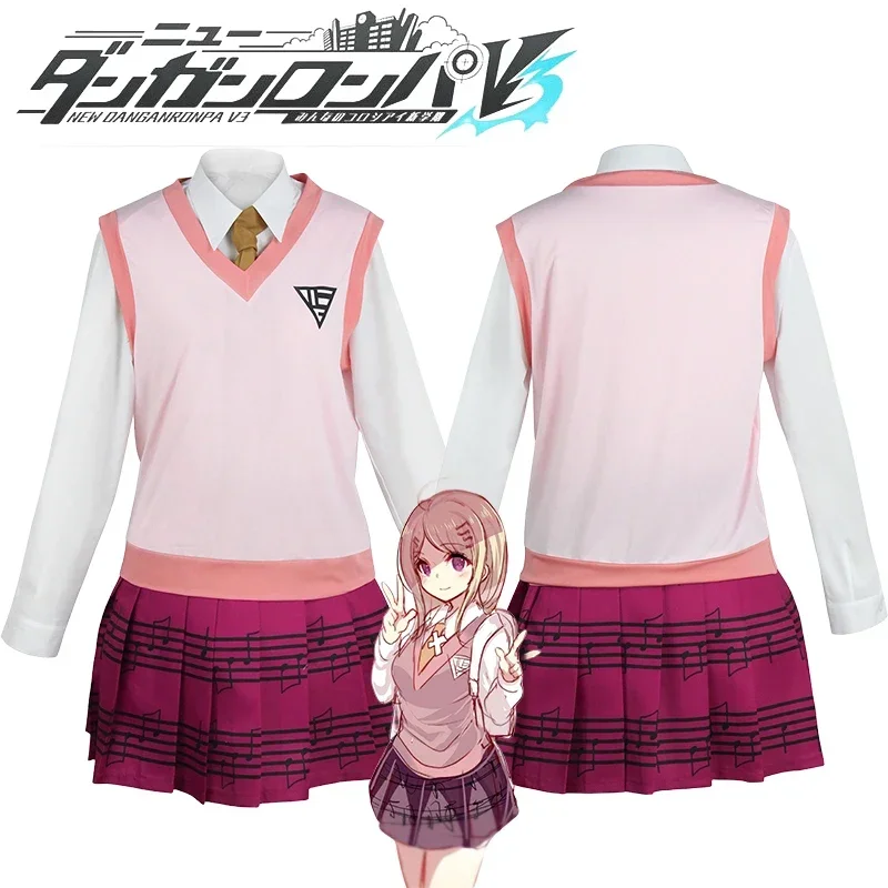 Game Danganronpa V3 Kaede Akamatsu Cosplay Costume Wig Women Shirt Vest Skirt Socks JK School Uniform Halloween Costumes Women