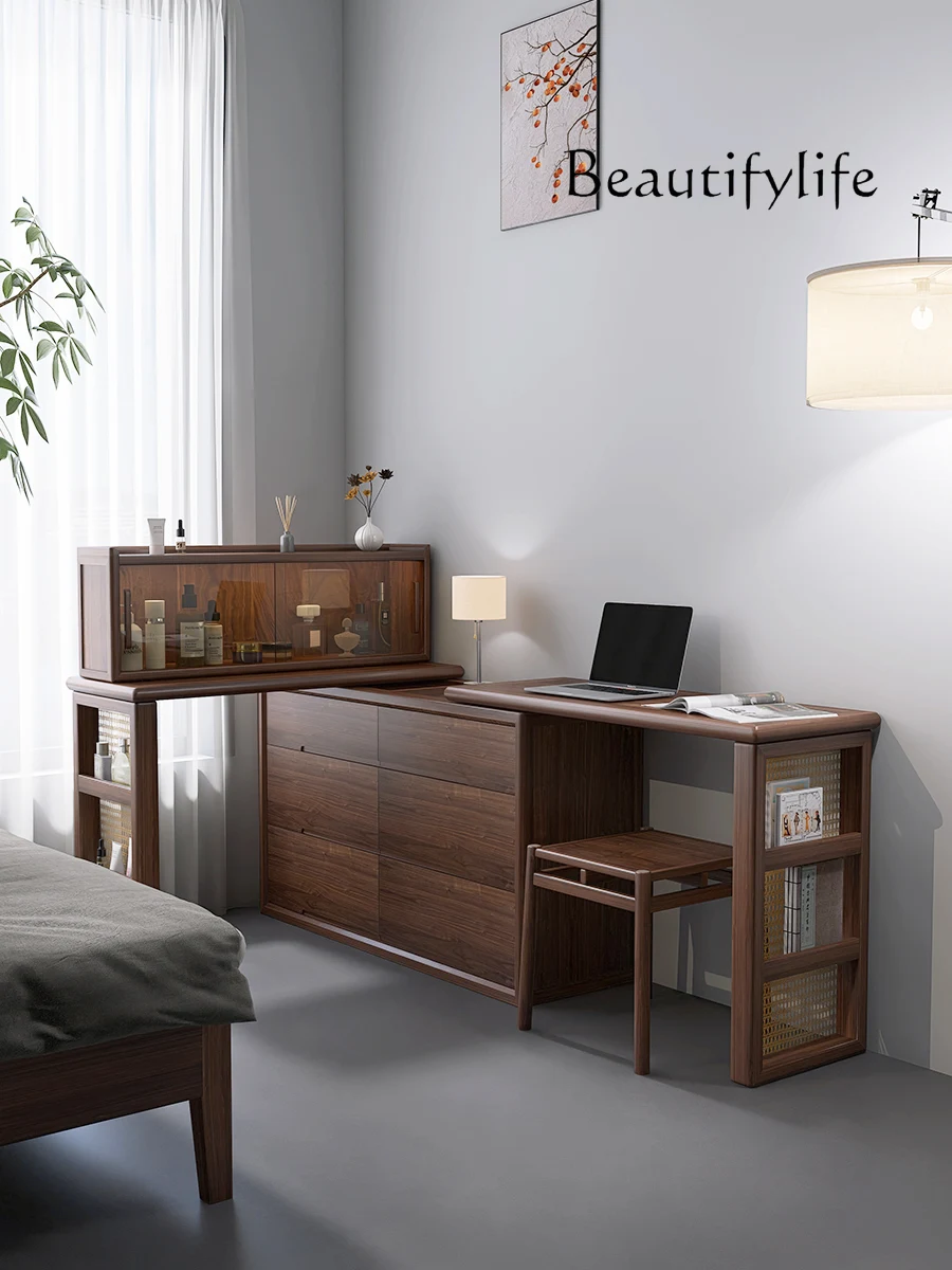 Modern Solid Wood Dressing Table New Chinese Style Dressing Table Chest of Drawers Integrated Black Walnut Cosmetic Cabinet