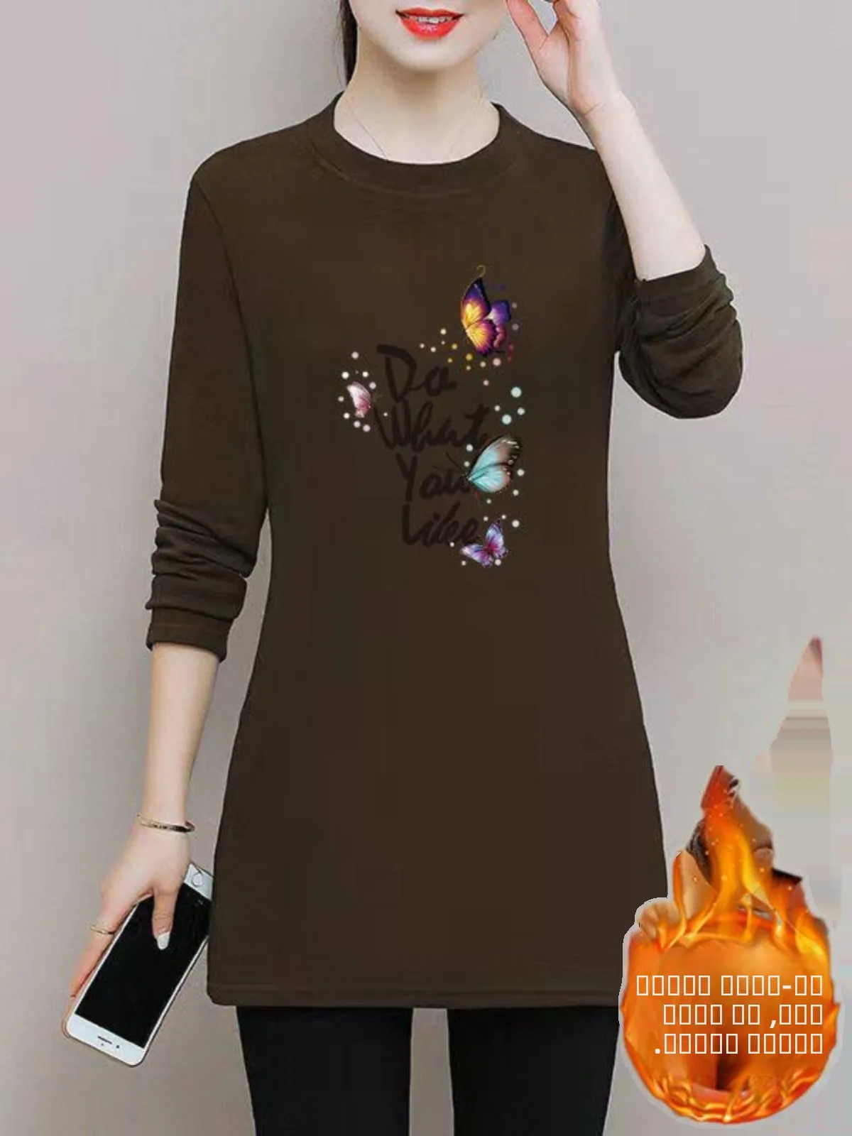 

Утепленное флисовое платье с длинным рукавом для женщин, осенне-зимнее, теплое, больших размеров, для беременных, с круглым вырезом