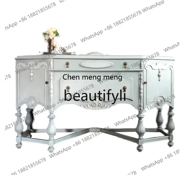 

G French retro porch decorative cabinet American solid wood carving flower side locker