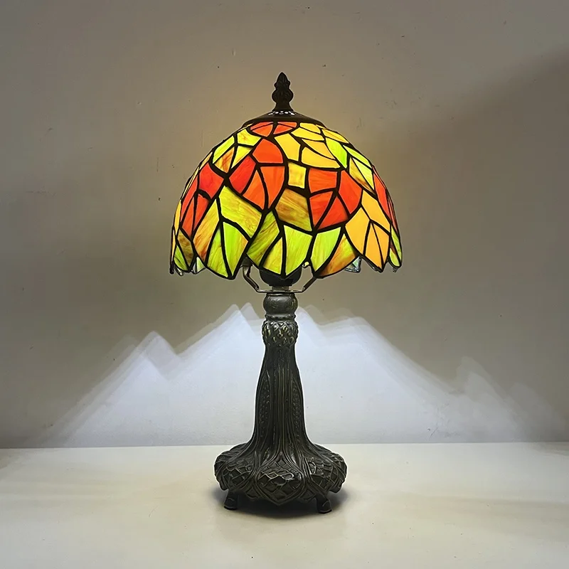 

Настольная лампа в стиле Тиффани, 8 дюймов, с абажуром из витражного стекла с узором «листья клена», для гостиной, спальни, декоративная лампа