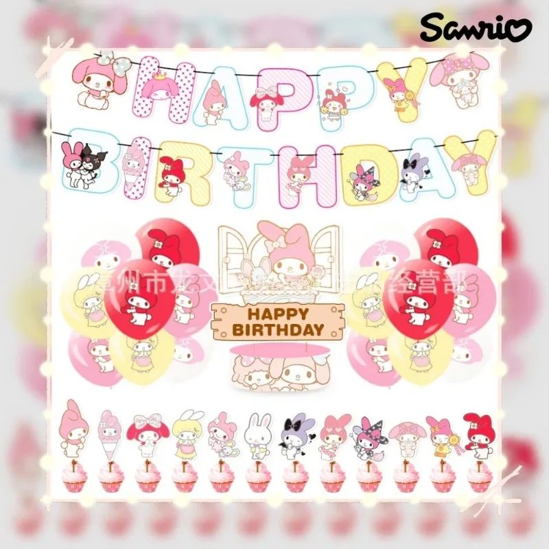 

Sanrio Melody Birthday Party Balloon Set Decoration Supplies Birthday Theme Banners Flag Pulling Cake Flag Party Planting Gifts