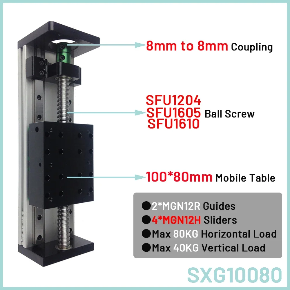 Double Square Linear Guide Sliding Table  1204/1605/1610 100-1000mm Stroke Ball Screw Platform XYZ Axis Stage 2/4PCS Sliders