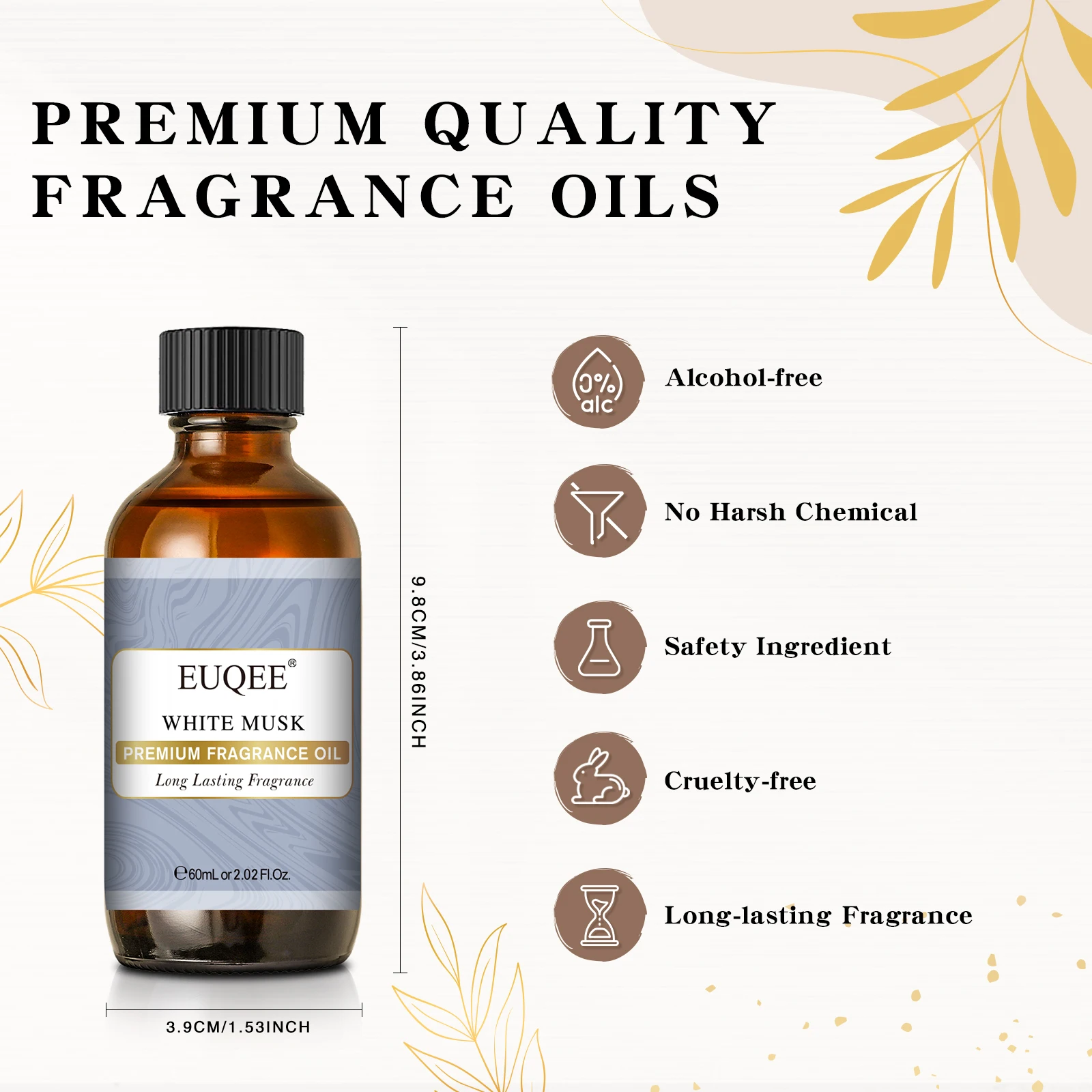 EUQEE 60ml Flor Série Óleo Fragrância para Difusor de Aromaterapia Alteza Branca Coco Baunilha Flor de Laranja Óleo Essencial