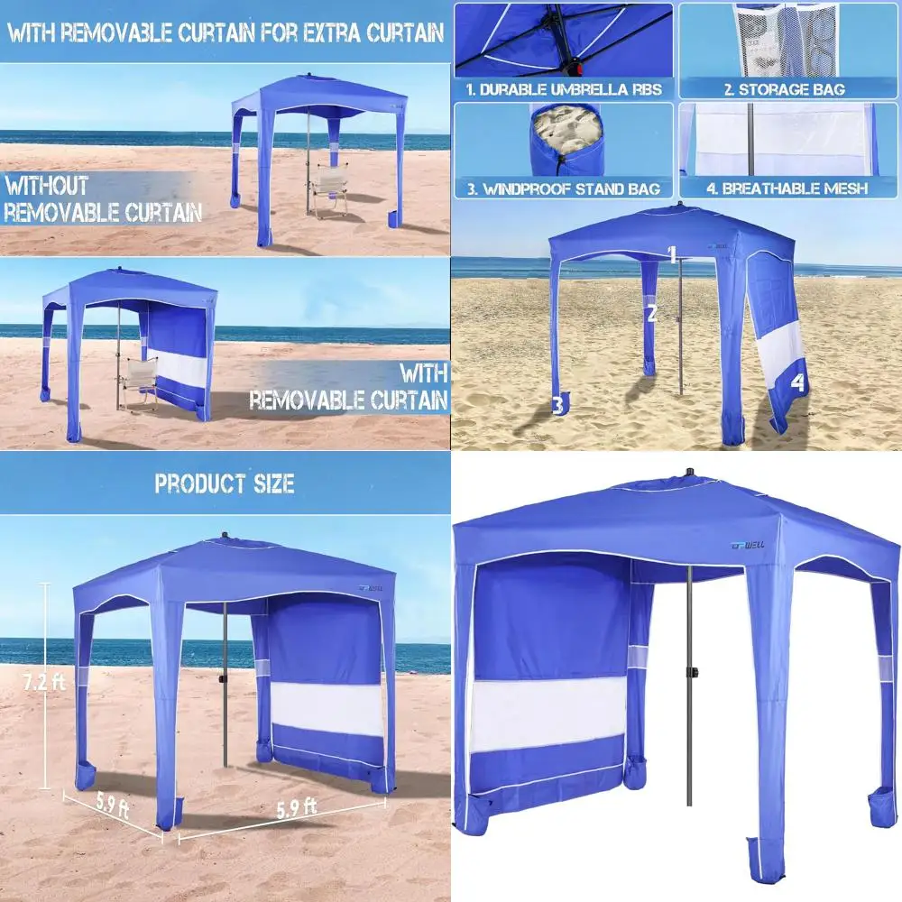 

Portable Blue Beach Tent with UPF 50+ Sun Protection, Easy Setup Canopy, and Sand Anchors for Outdoor Activities