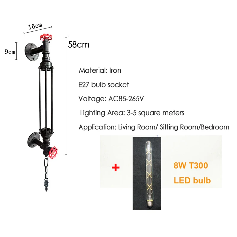 Imagem -02 - Lâmpada de Parede Led Vintage para Quarto Steam Punk Industrial Light Sconce para Corredor Café e Restaurante E27 Pipe 8w