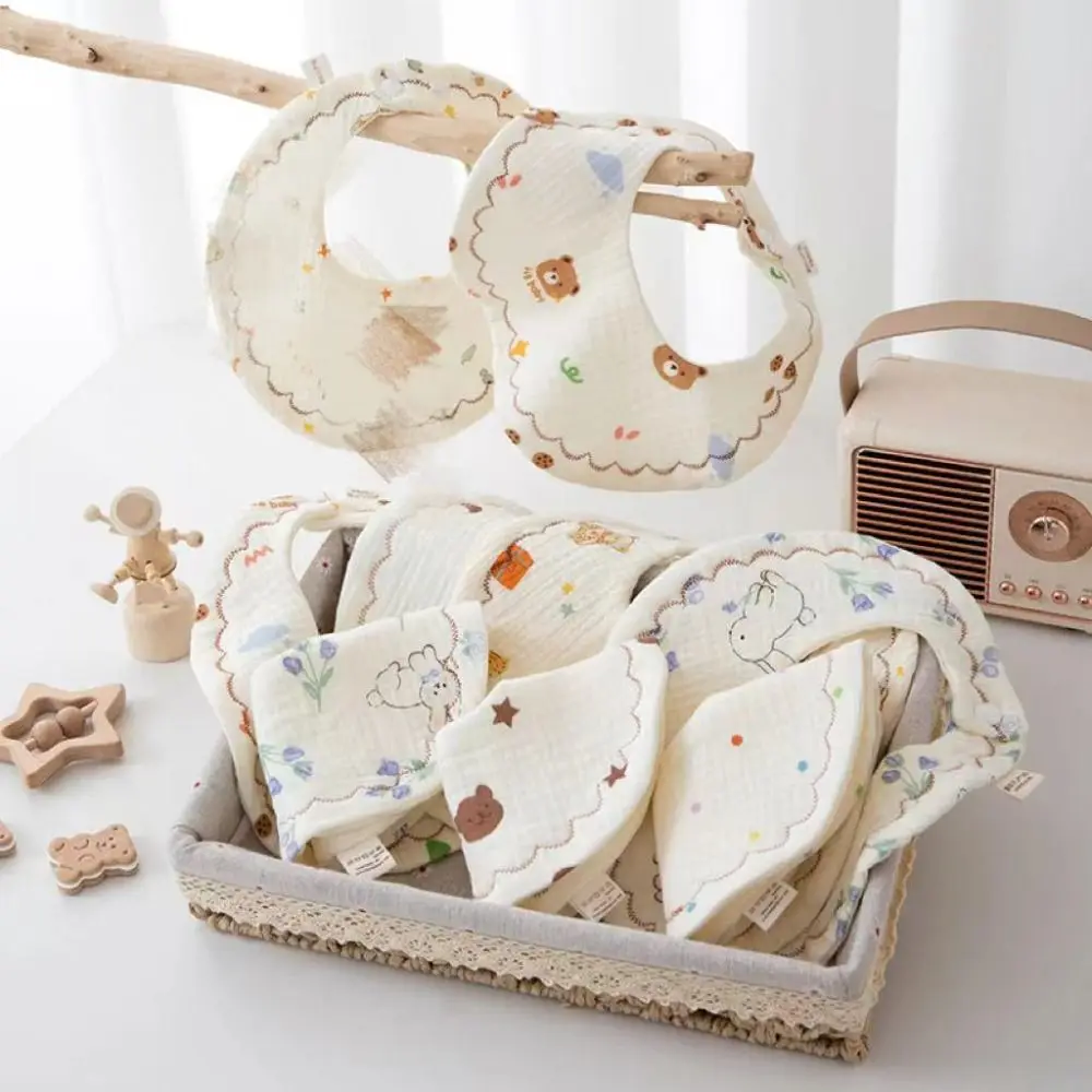 

Soft Cartoon Baby Bibs Cotton Gause Floral Infant Scarf Solid Color Newborn Bib for Girl Boy