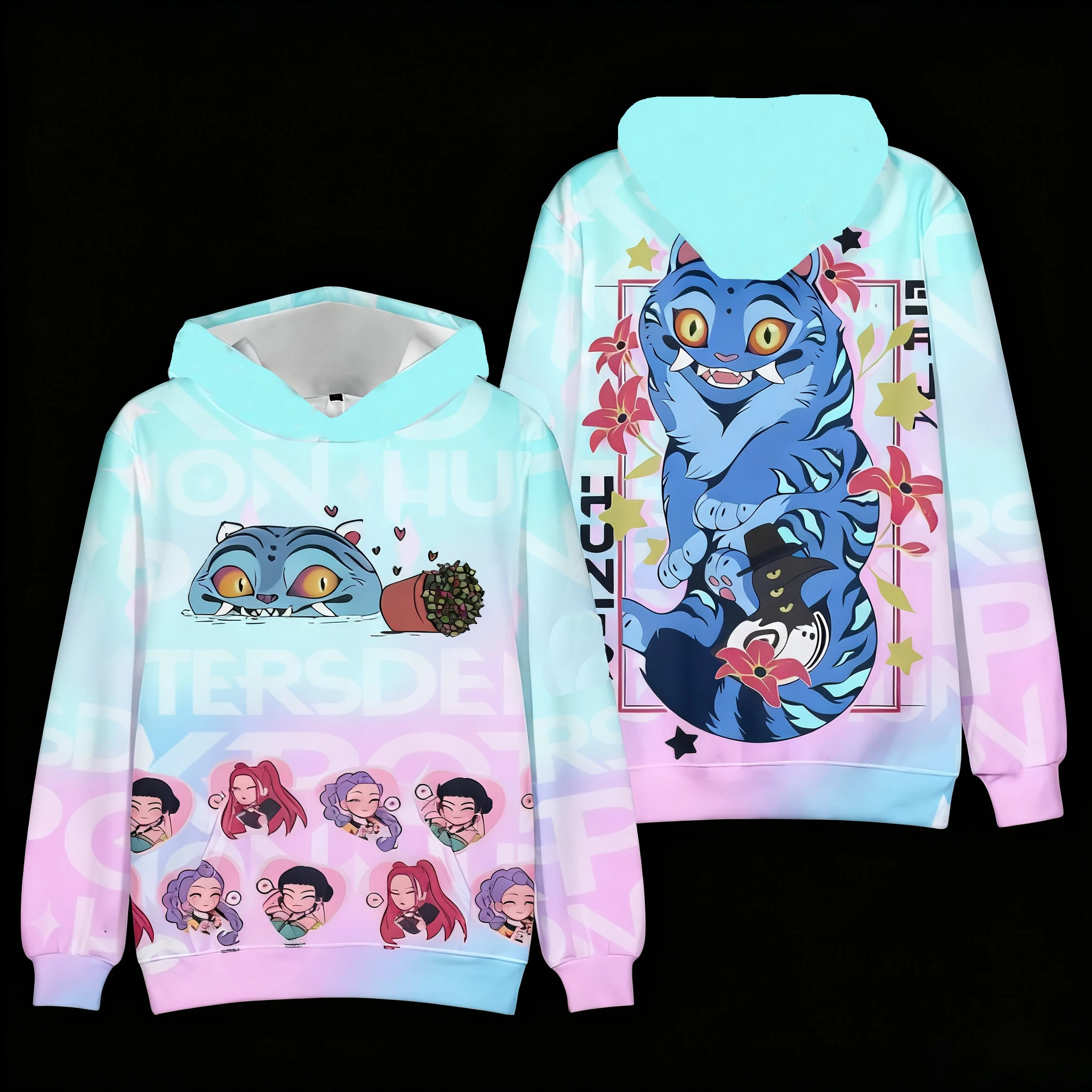 سترة بغطاء للرأس برسومات K POP Hunt The Witch، سويت شيرت عصري للجنسين والأطفال مطبوع، ضروري للنمط اليومي في الخريف والشتاء