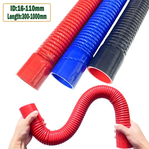 Imagen 2 del producto Tubo corrugado de alambre de acero rojo, tubo de radiador de agua para entrada de aire, unión de goma de alta presión, manguera de silicona Intercooler ID16-110