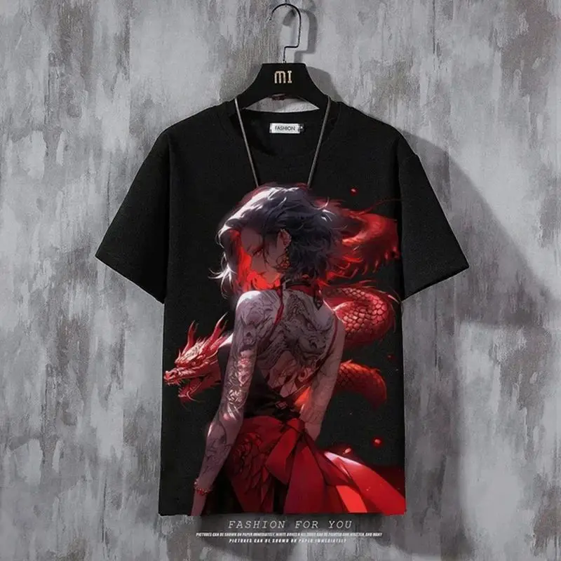 

Футболка с 3D-принтом в виде мультяшного персонажа, повседневный топ из тканого материала с круглым вырезом и короткими рукавами, быстросохнущий