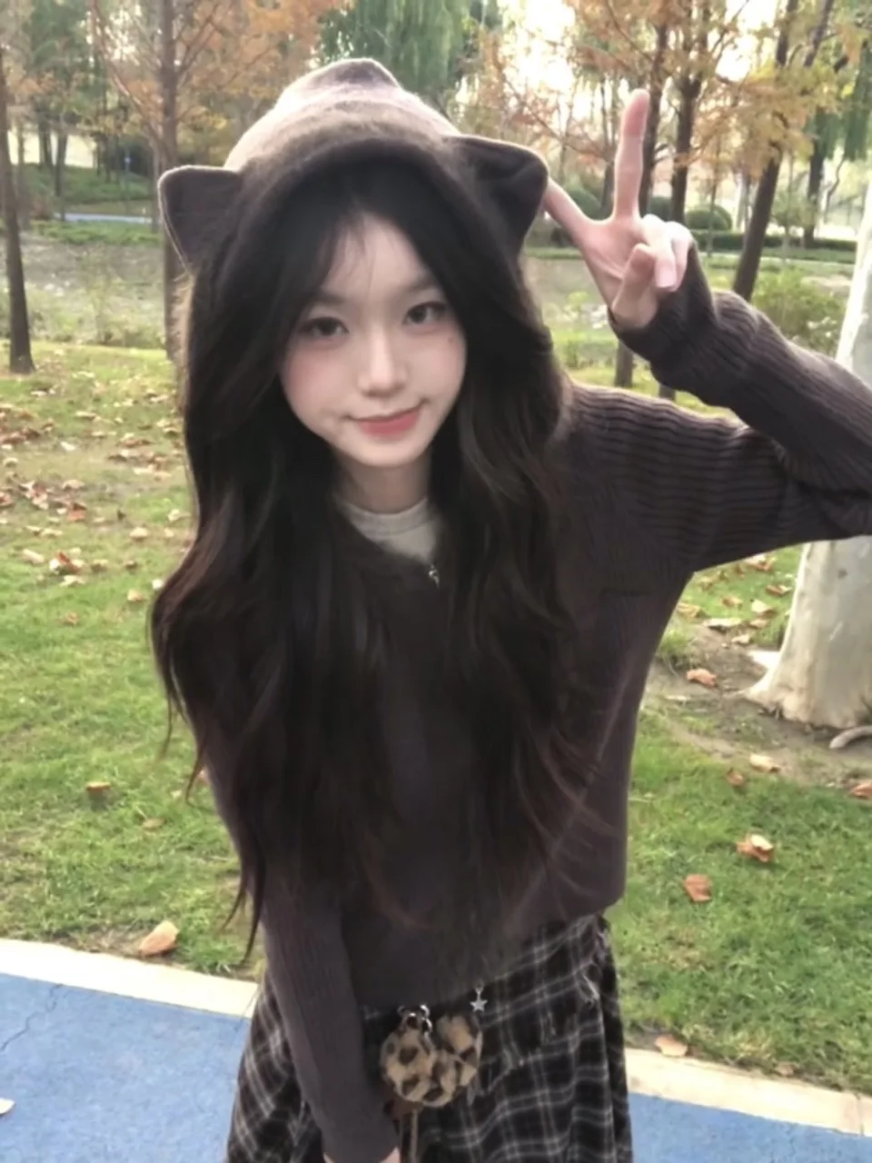 Ce Au Lait Fufu  Ear Raccoon Fce Knitwear Outerwear Women's Autumn Winter Zipper Knitted Open Cardigan Sli Outer ...