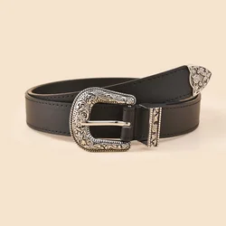 Vintage alloy carved belt women's leather wide belt dress belts