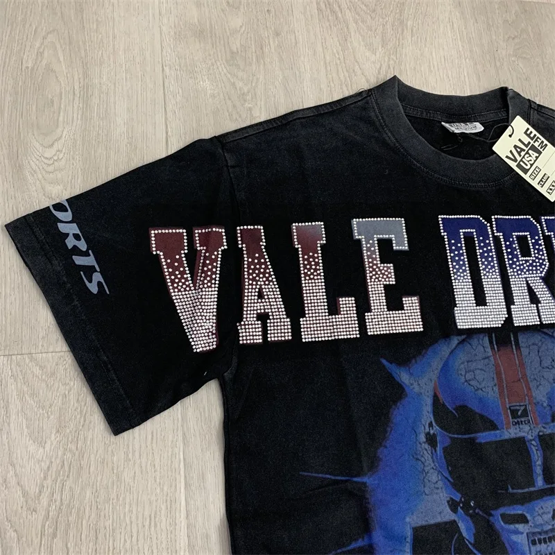 

Racing Print VALLEY T-Shirts Men Women American High Street Wash Black Vale Oversized Top Tees