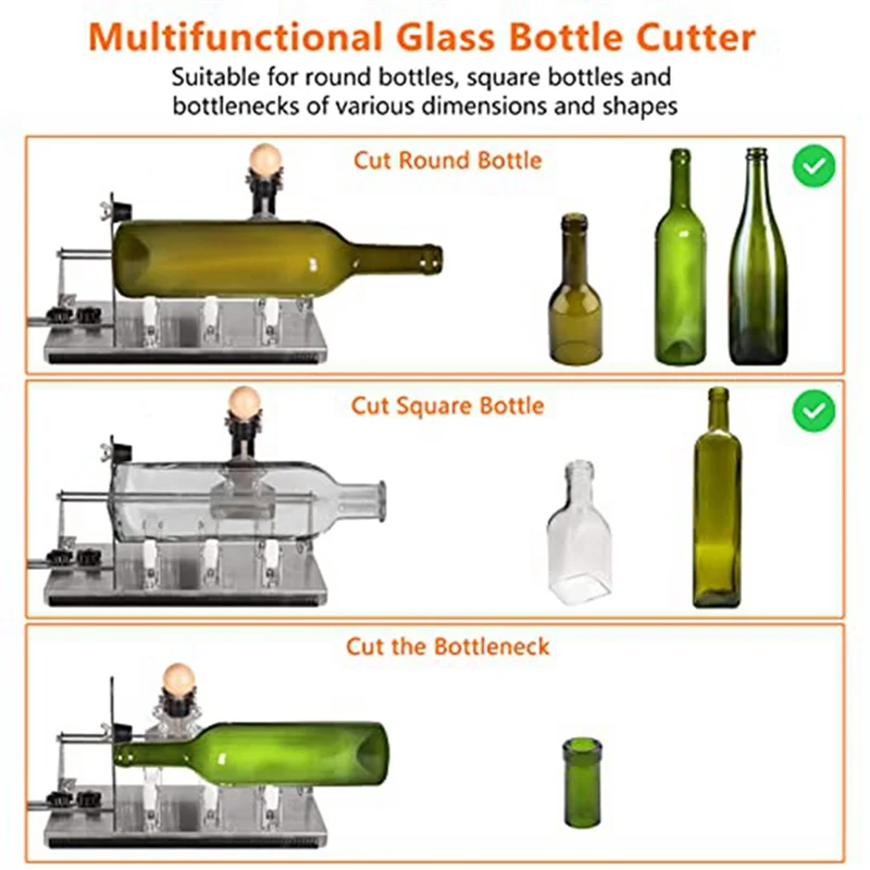 Glass Bottle Cutter - Professional DIY Glass Cutting Tool for Square, Round Bottles and Bottlenecks with Accessories