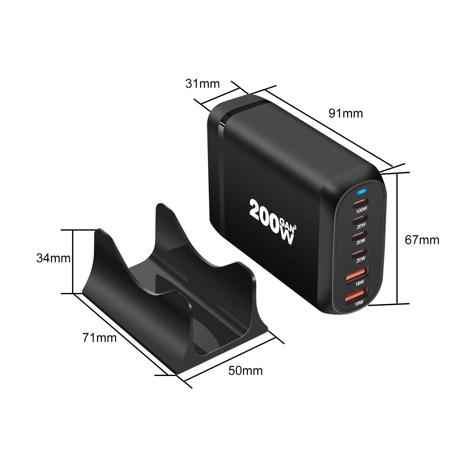 New 200W GaN Desktop Charger 6-port USB Type C PD Charger Fast Charge 3.0 Fast Charger Mobile USB Charger