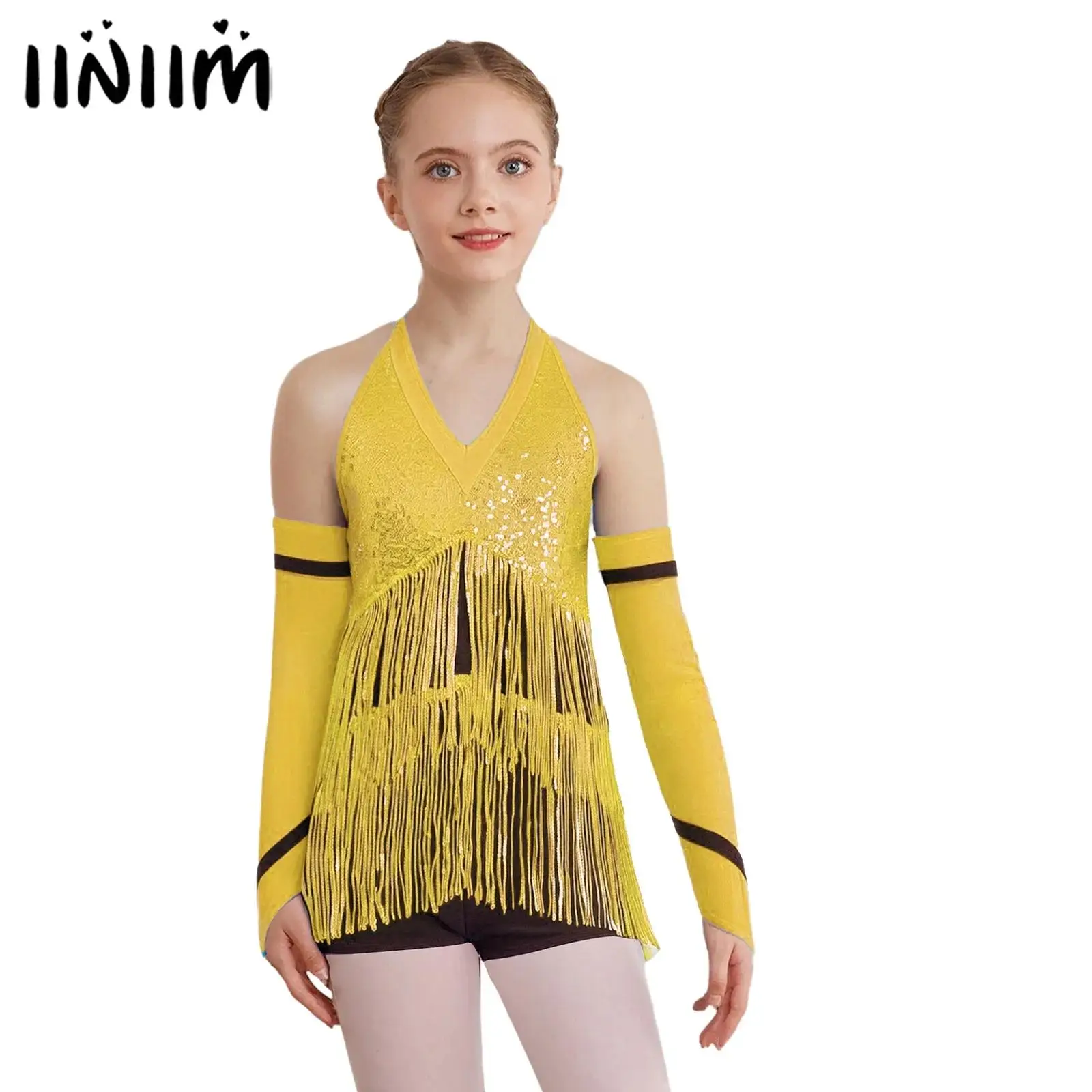 Dziecięcy strój gimnastyczny z frędzlami, do cha-cha, tanga, tańca latynoamerykańskiego, kombinezon z rękawiczkami, strój gimnastyczny, kombinezon do tańca jazzowego, na występy sceniczne.