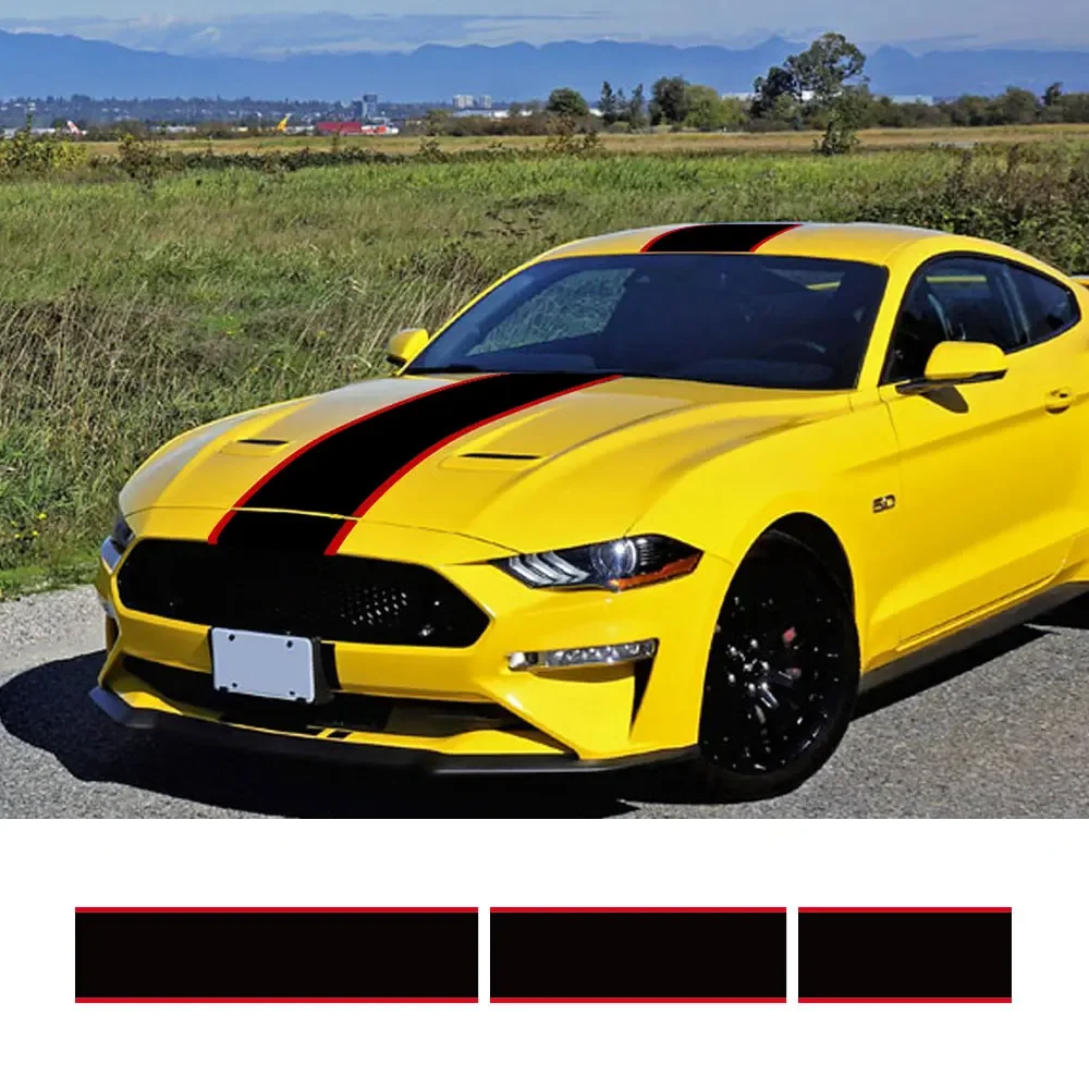 

3Pcs Car Stickers Graphics Stripes Kit Vinyl Tuning Cover Auto Hood Bonent Roof Tail Decor Decal For Ford Mustang GT500 GT350 GT
