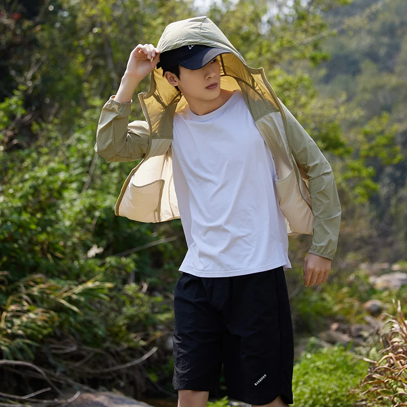 Men's Cooling Sun Hoodie UPF50+ Quick Dry Moisture Wicking Ice Silk Feel Sports Fishing Hiking Shirt Unisex