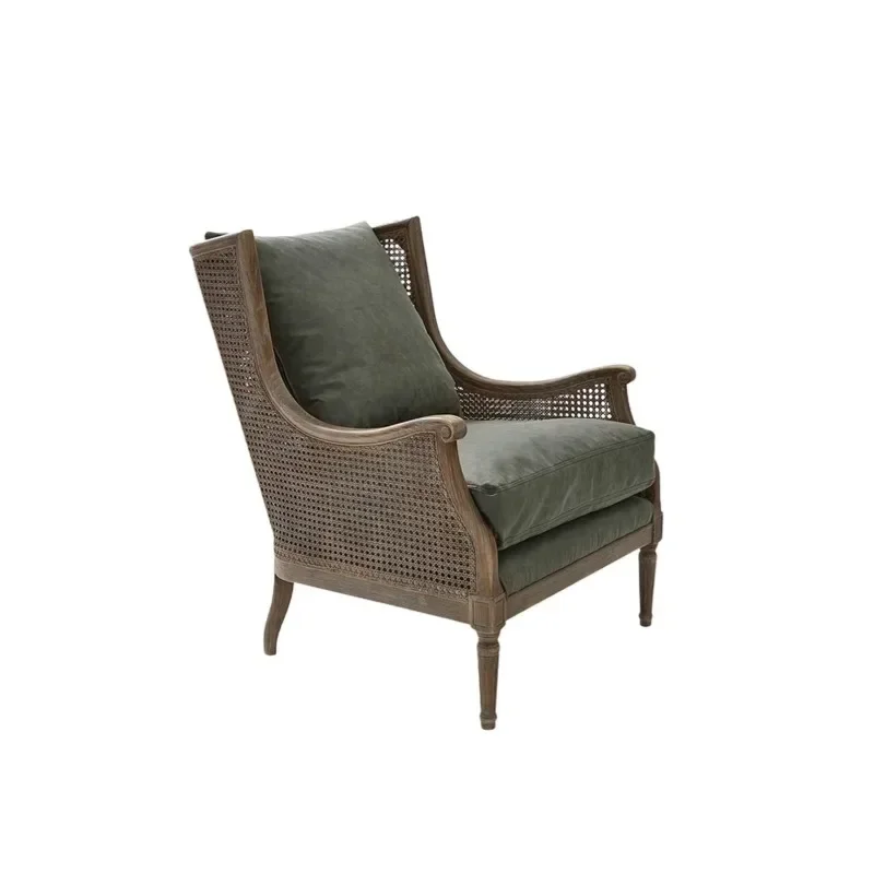 solid wood rattan sofa chair, light luxury in the living room, small apartment French balcony leisure chair retro and high-end