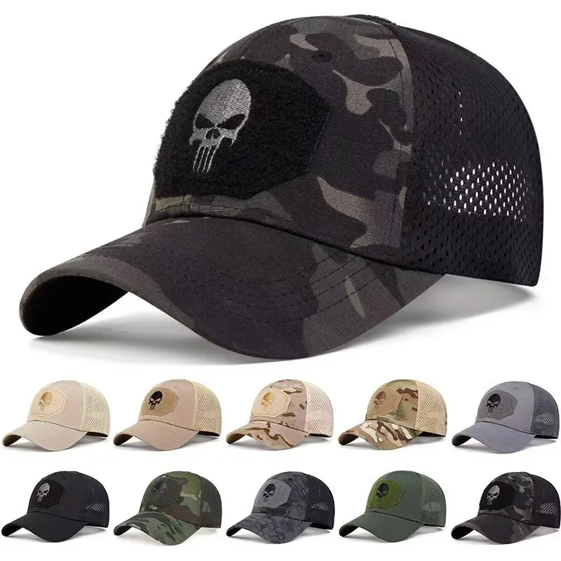 جديد الجمجمة التكتيكية الادسنس قبعة قابل للتعديل تنفس الشمس قناع قبعة سائق الشاحنة شبكة الصيد التنزه Snapback قبعات البيسبول gorra