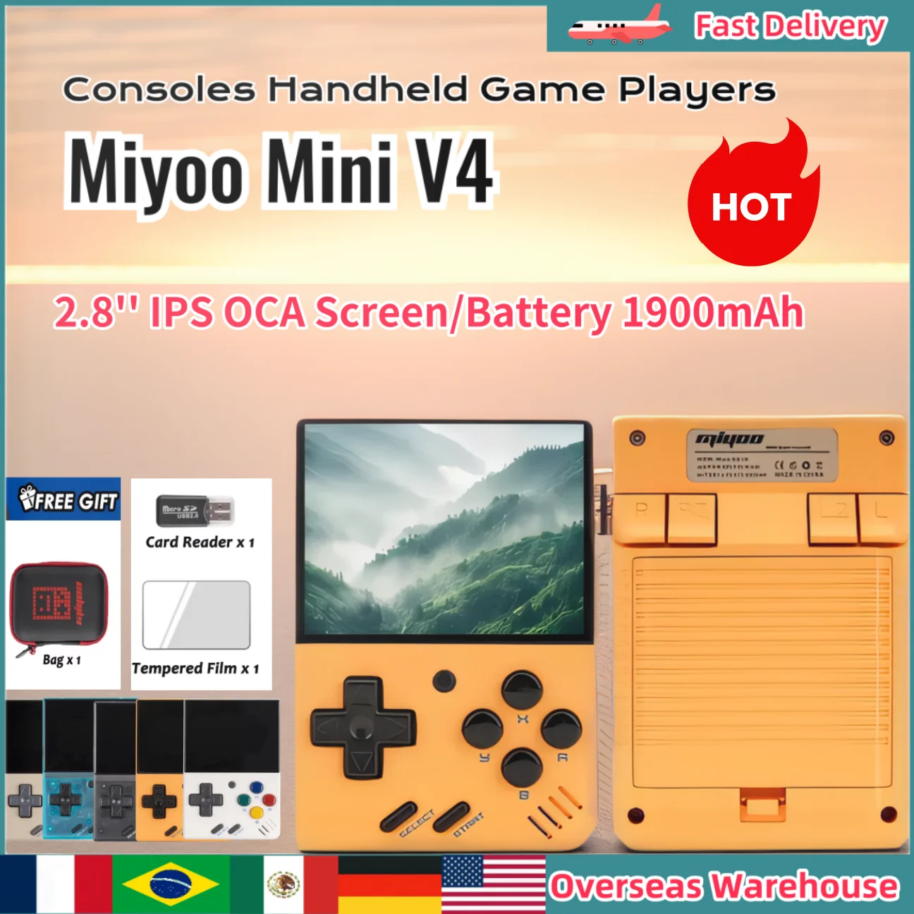 Miyoo Mini V4 Handheld Game Players 1900mAh Linux System Retro Game Console 2.8'' IPS OCA Portable Video Game Console Men Gifts