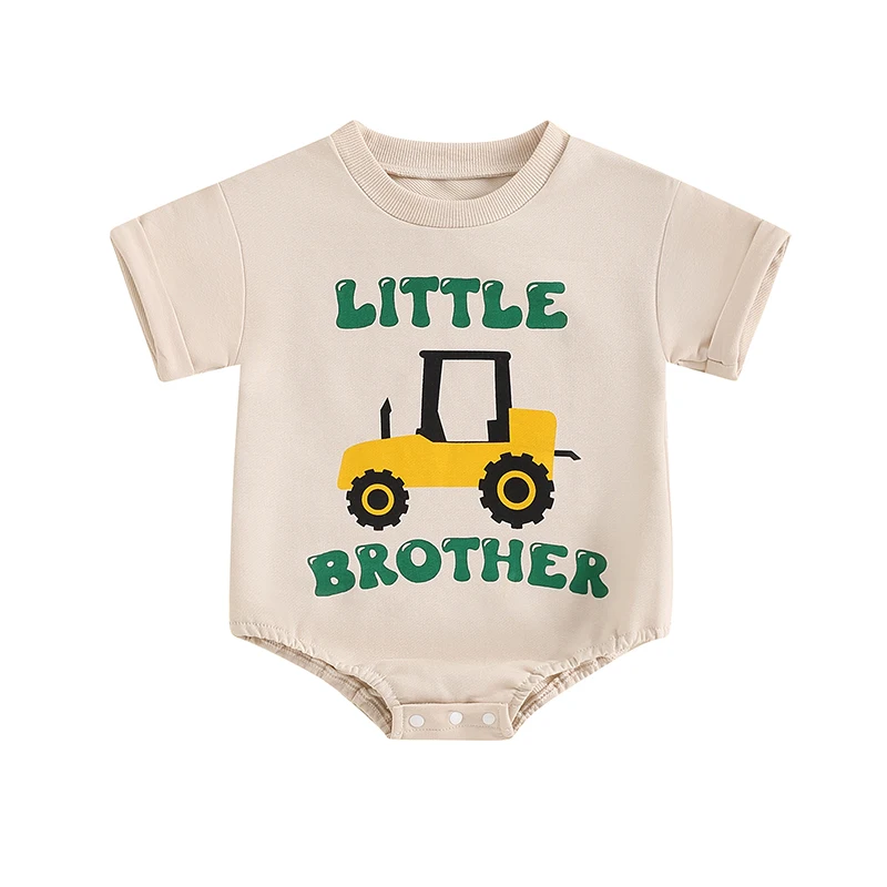 

Baby Boy Summer Romper Short Sleeve Round Neck Truck Letter Print Bodysuit Newborn Playsuit