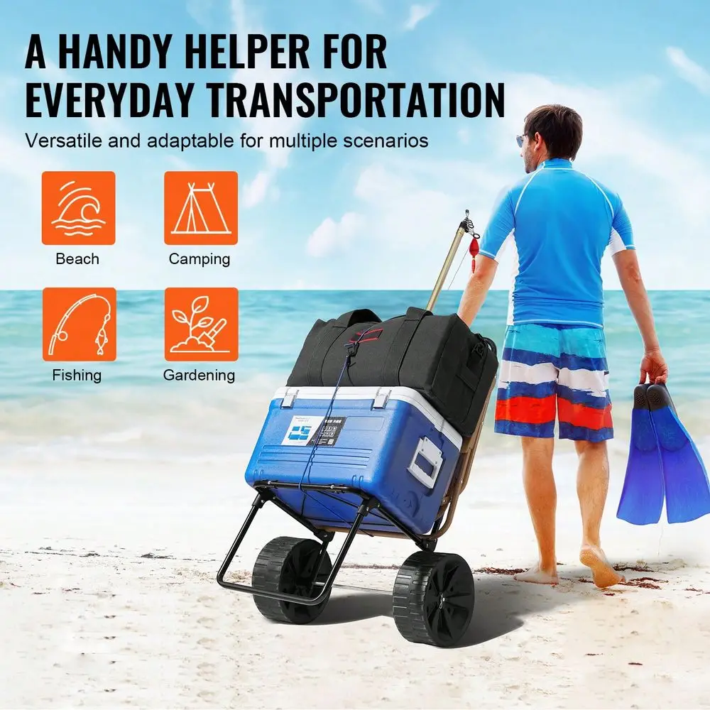 

Dolly With Big Wheels For Sand, 15.4 X 15.7 Cargo Deck, W 10 PE Solid Wheels, 69LBS Loading Capacity Folding Sand Cart, Heavy D