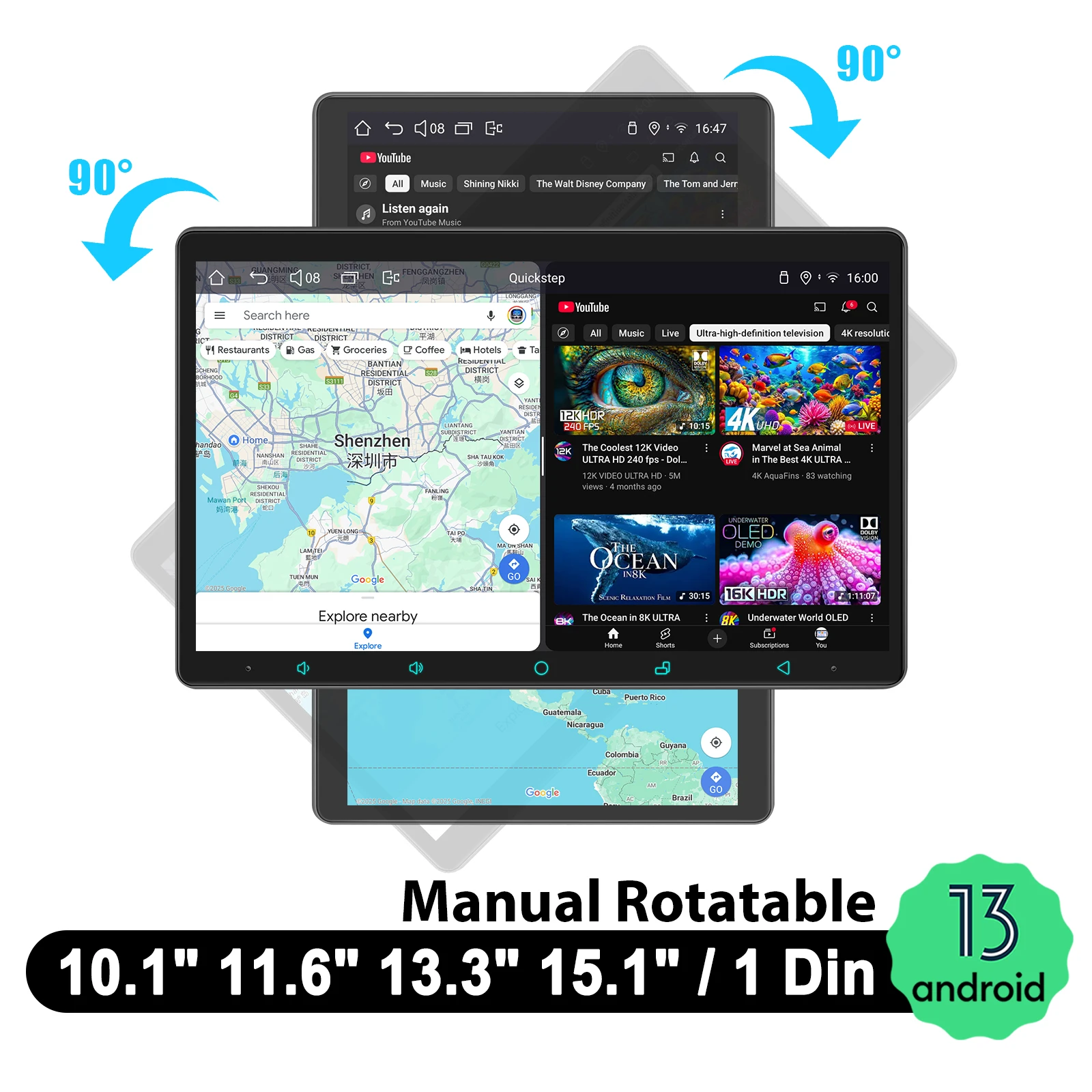 JOYING 10.1 "11.6" 13.3 "15.1" مع شاشة يدوية قابلة للتدوير أندرويد 13 راديو السيارة ستيريو مشغل فيديو الوسائط المتعددة المدمج في Carplay #3