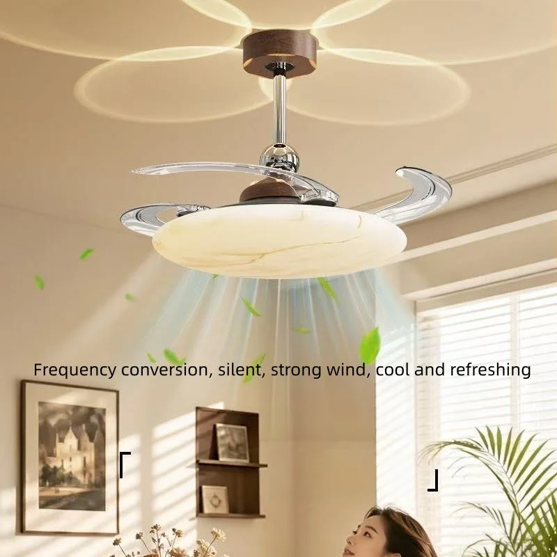 Mid Ancient Style Restaurant Ceiling Fan Light Cream Style Imitation Marble Texture Invisible Silent Master Bedroom Fan Light